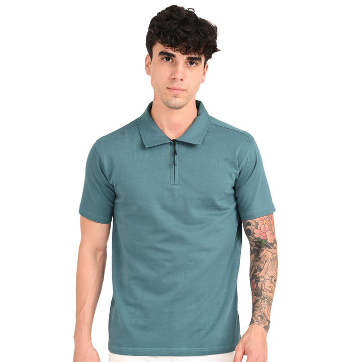 Teal Green Zipper Polo - Needles and stitches