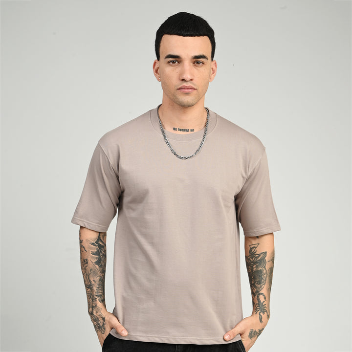 Smoky Beige Oversized Solid Tee