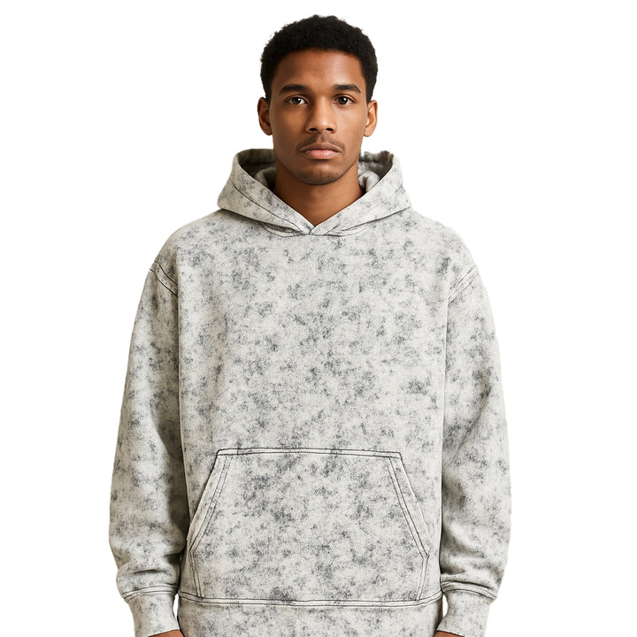 White Oversized Acid Wash Hooide