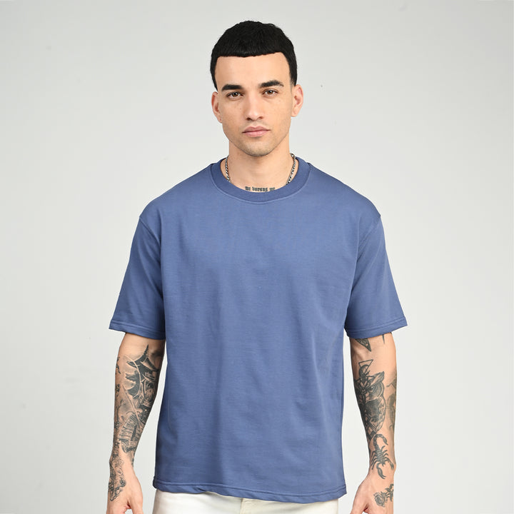 Smoke Blue Overized Solid Tee