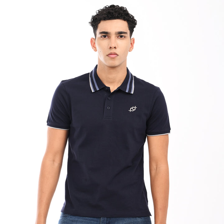 Navy blue polo t-shirt - Needles and stitches