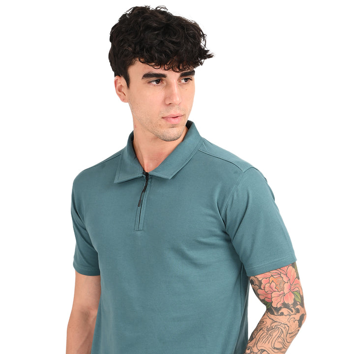 Teal Green Zipper Polo - Needles and stitches