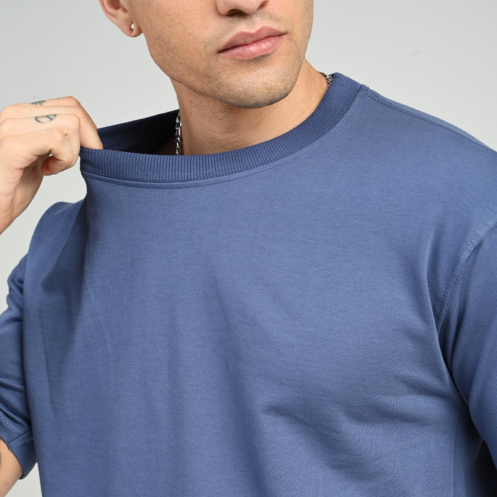 Smoke Blue Overized Solid Tee