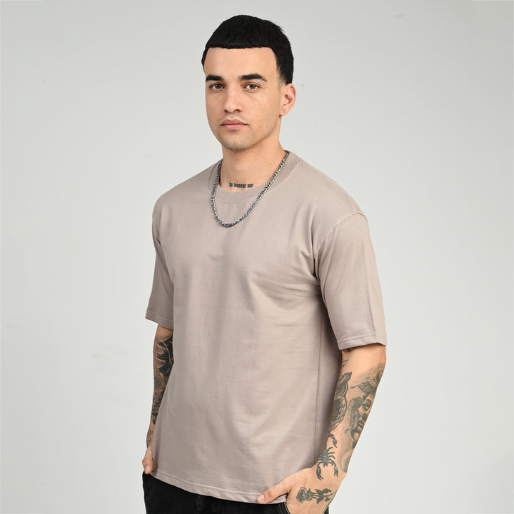 Smoky Beige Oversized Solid Tee
