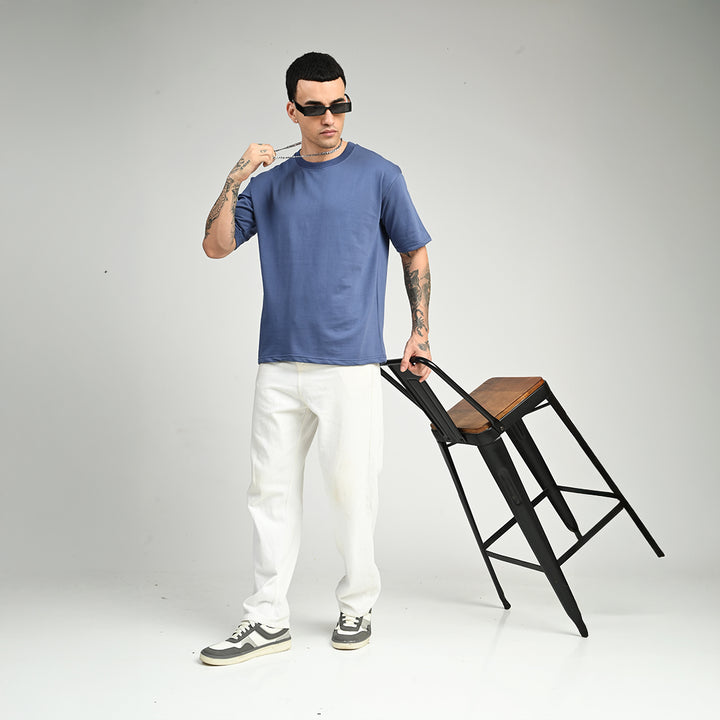 Smoke Blue Overized Solid Tee
