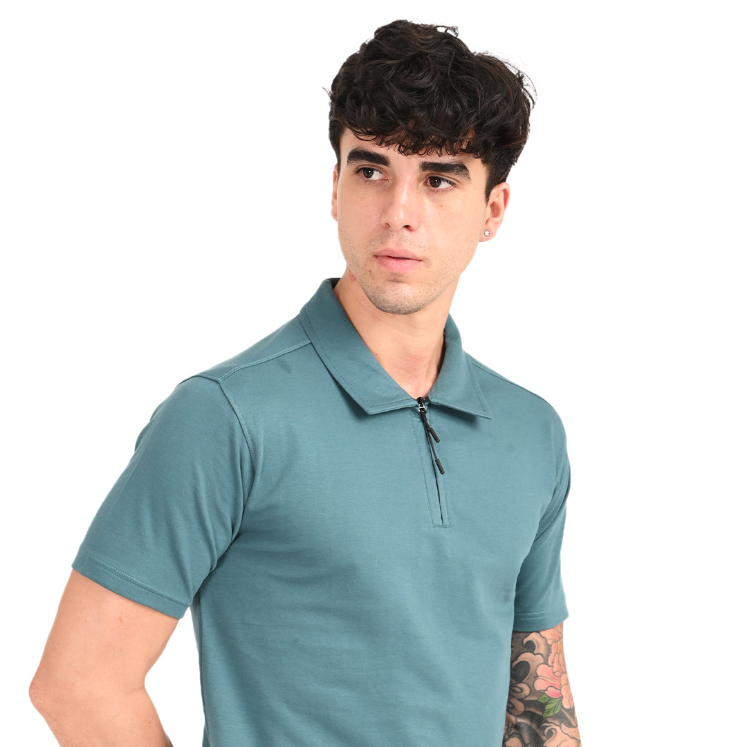 Teal Green Zipper Polo - Needles and stitches