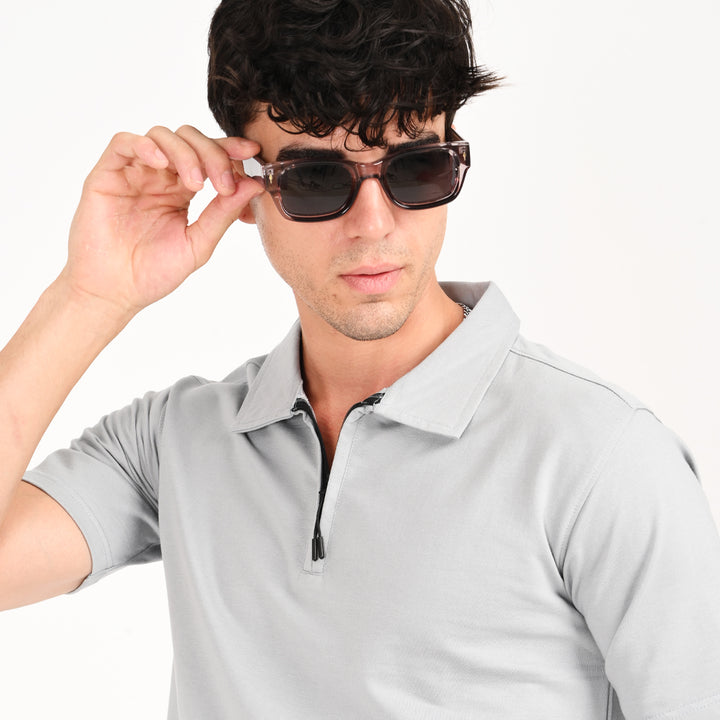 Grey Zipper Polo - Needles and stitches