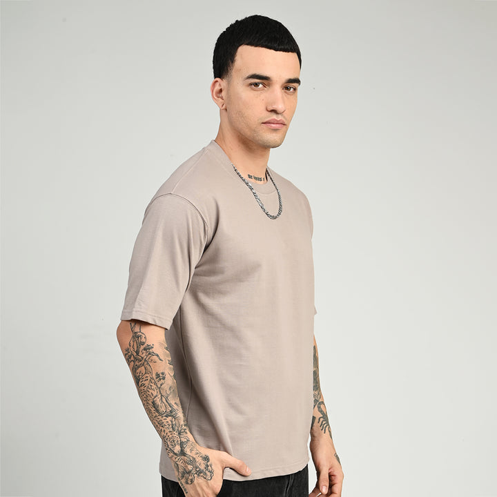 Smoky Beige Oversized Solid Tee
