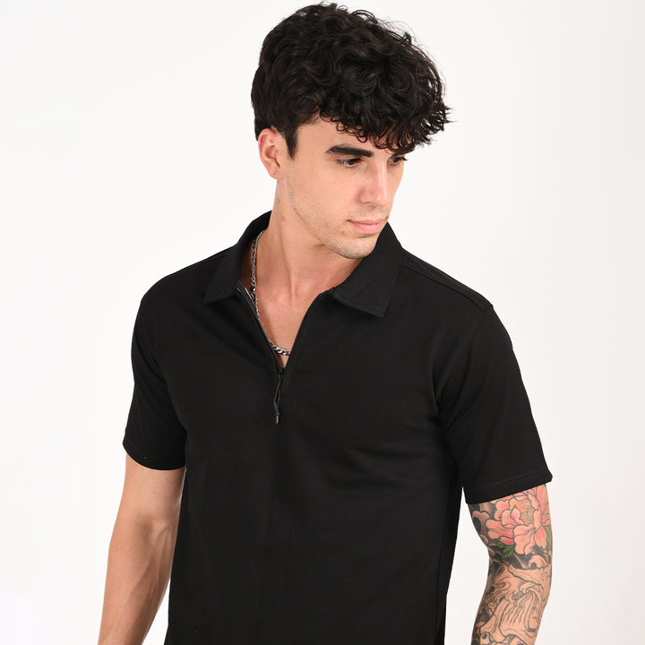 Black Zipper Polo - Needles and stitches