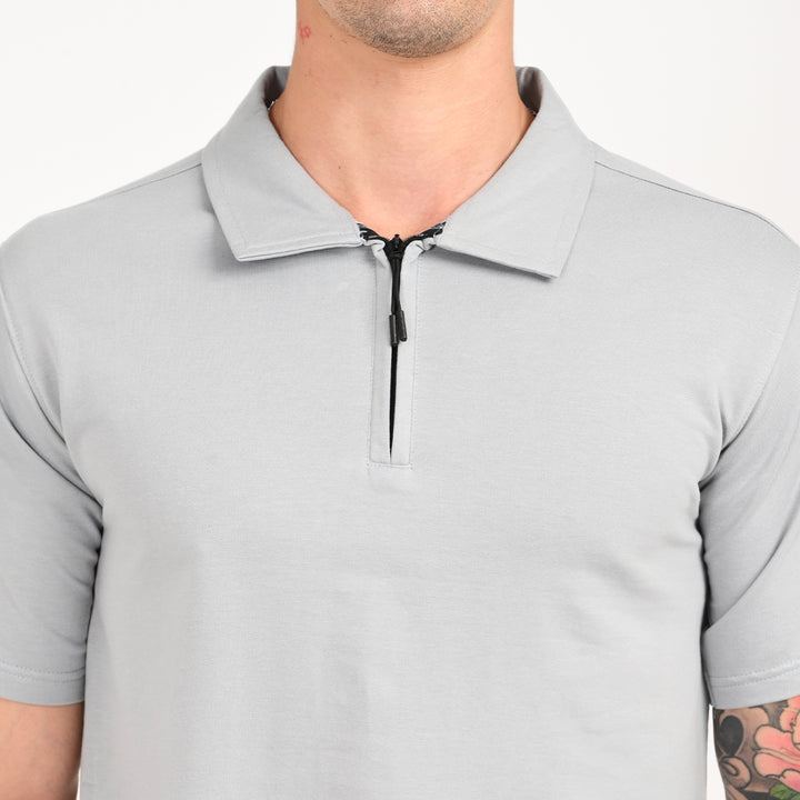 Grey Zipper Polo - Needles and stitches