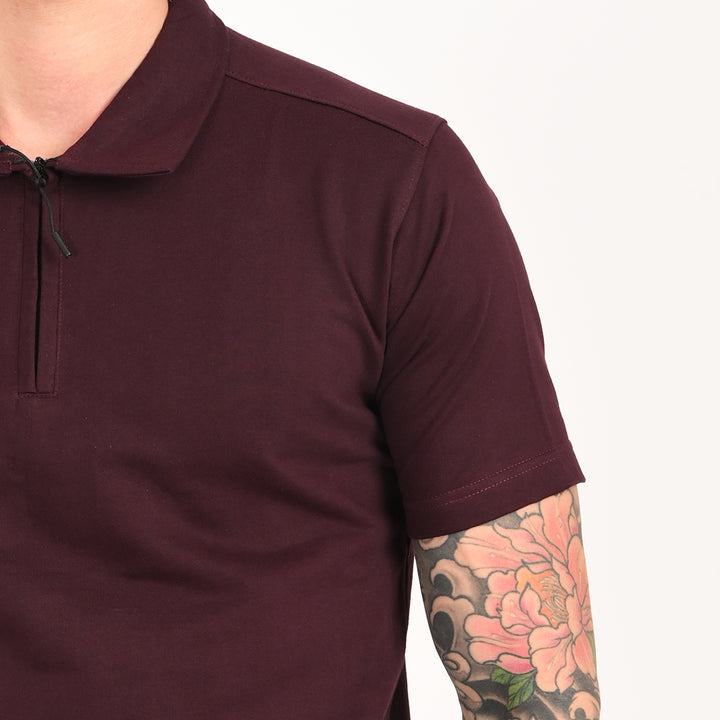 Maroon Zipper Polo - Needles and stitches