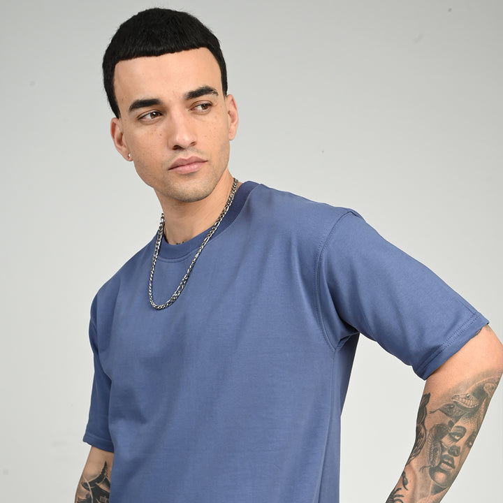 Smoke Blue Overized Solid Tee