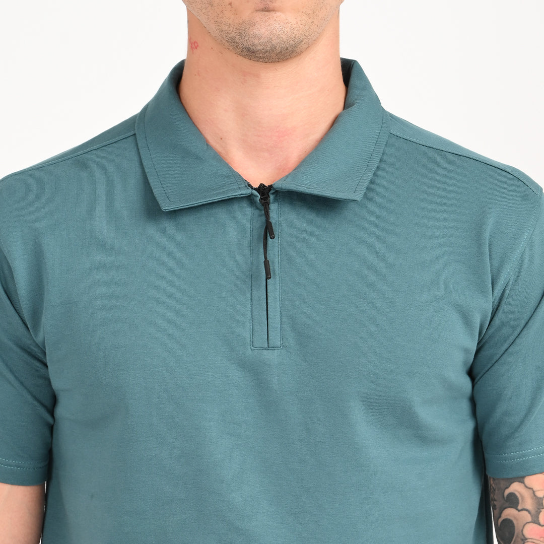 Teal Green Zipper Polo - Needles and stitches