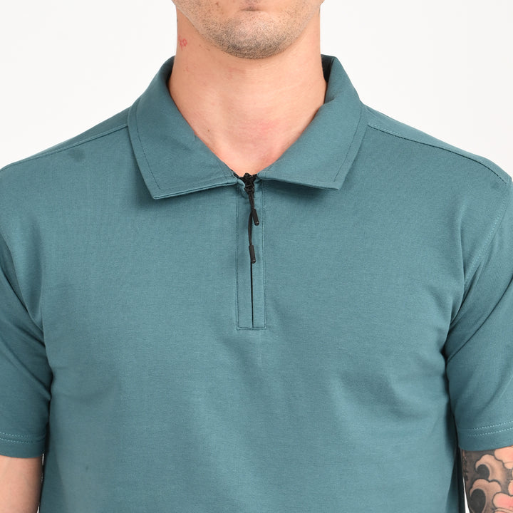 Teal Green Zipper Polo - Needles and stitches