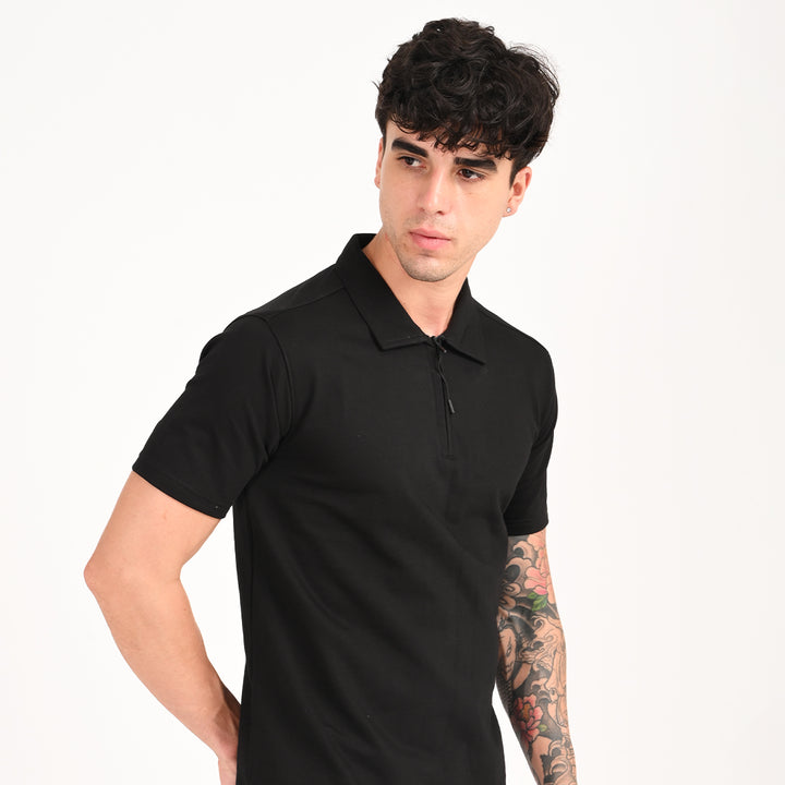 Black Zipper Polo - Needles and stitches