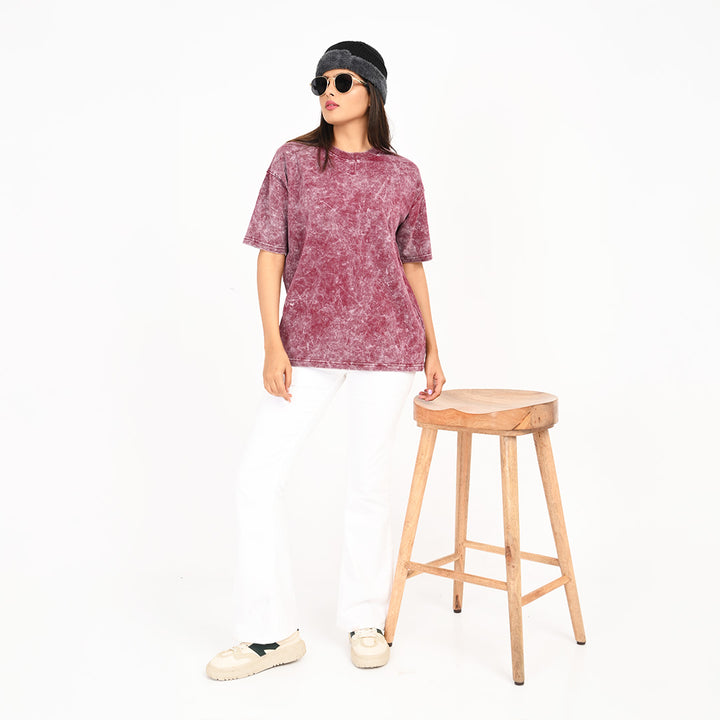 Maroon oversized acid washed t-shirt Female