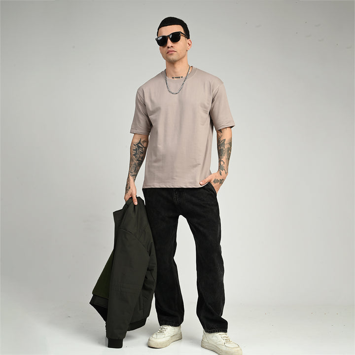 Smoky Beige Oversized Solid Tee