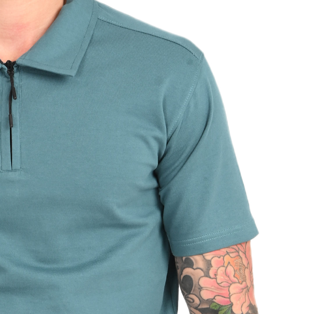 Teal Green Zipper Polo - Needles and stitches