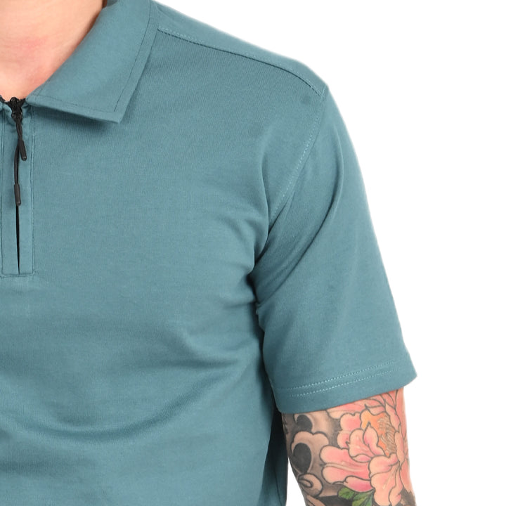 Teal Green Zipper Polo - Needles and stitches