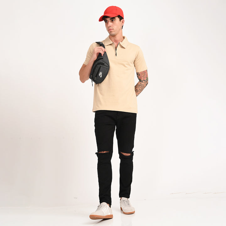 Beige Zipper Polo - Needles and stitches