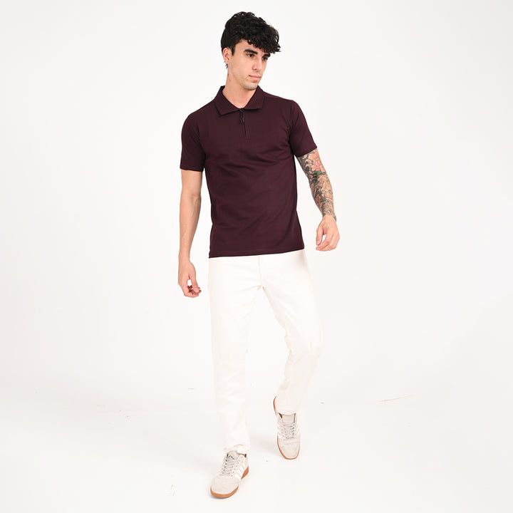 Maroon Zipper Polo - Needles and stitches