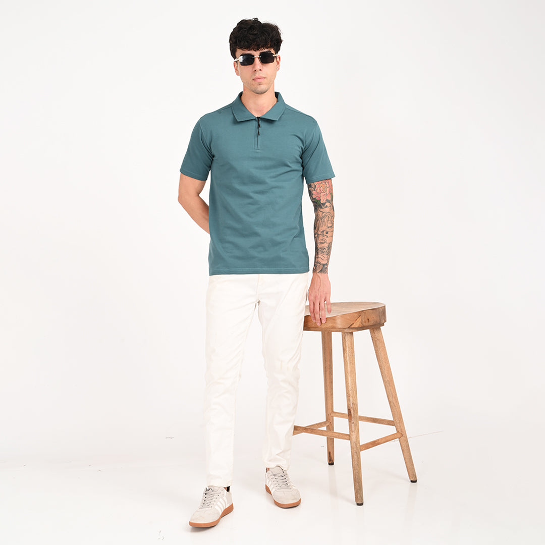 Teal Green Zipper Polo - Needles and stitches