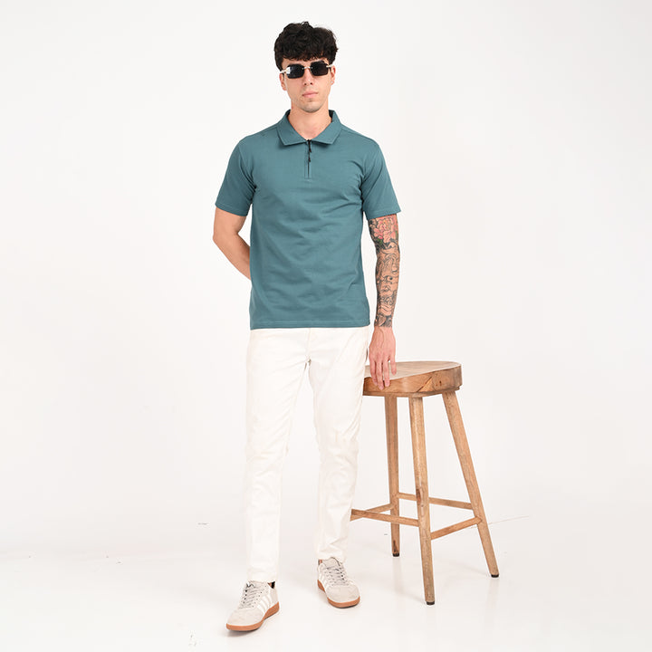 Teal Green Zipper Polo - Needles and stitches