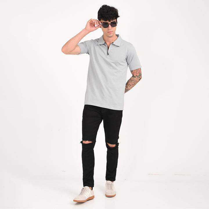 Grey Zipper Polo - Needles and stitches