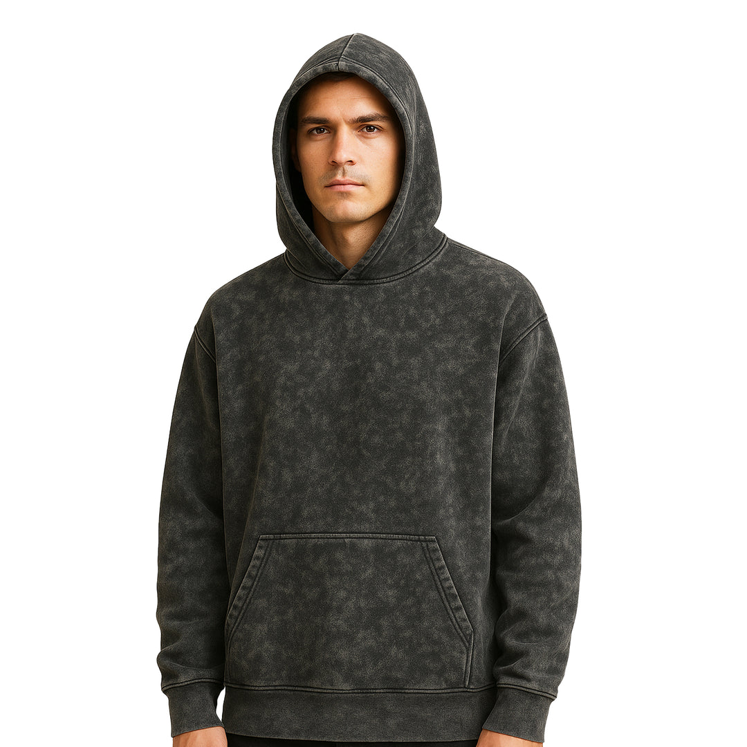 Black Oversized Acid Wash Hooide