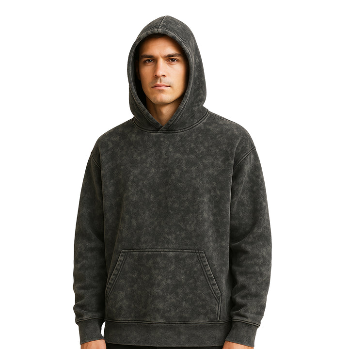 Black Oversized Acid Wash Hooide