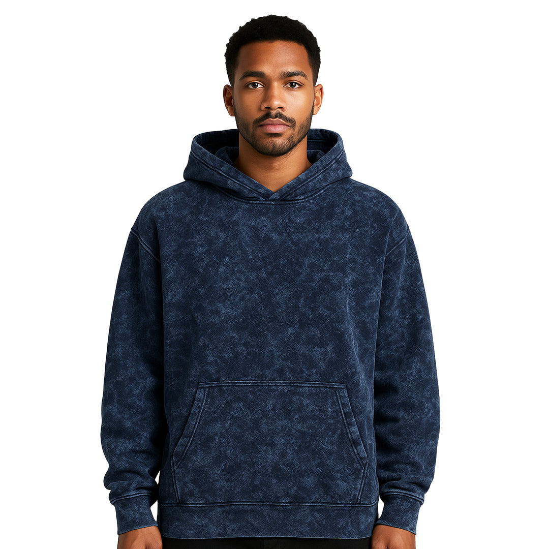 Navy Blue Oversized Acid Wash Hooide