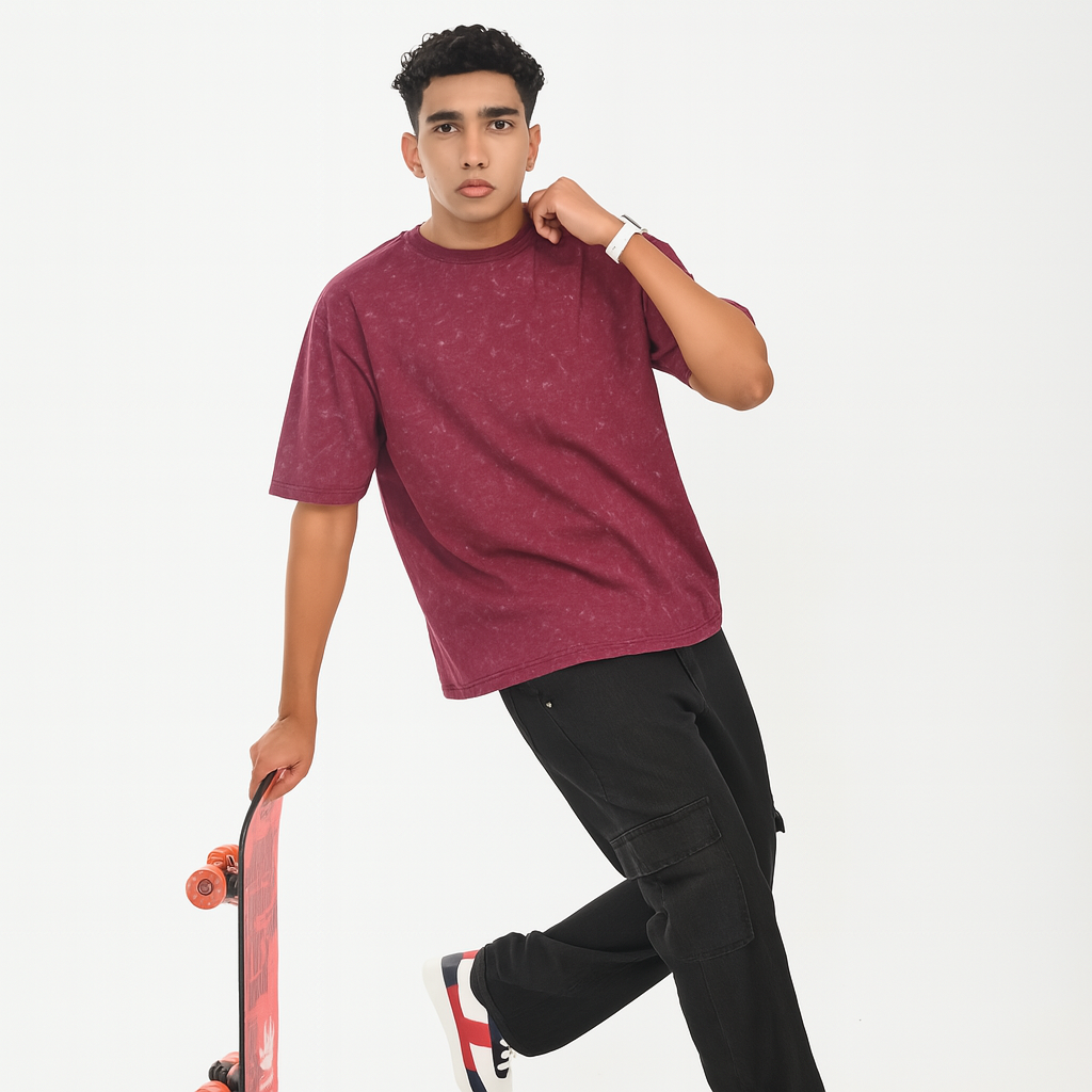 Maroon oversized acid washed t-shirt