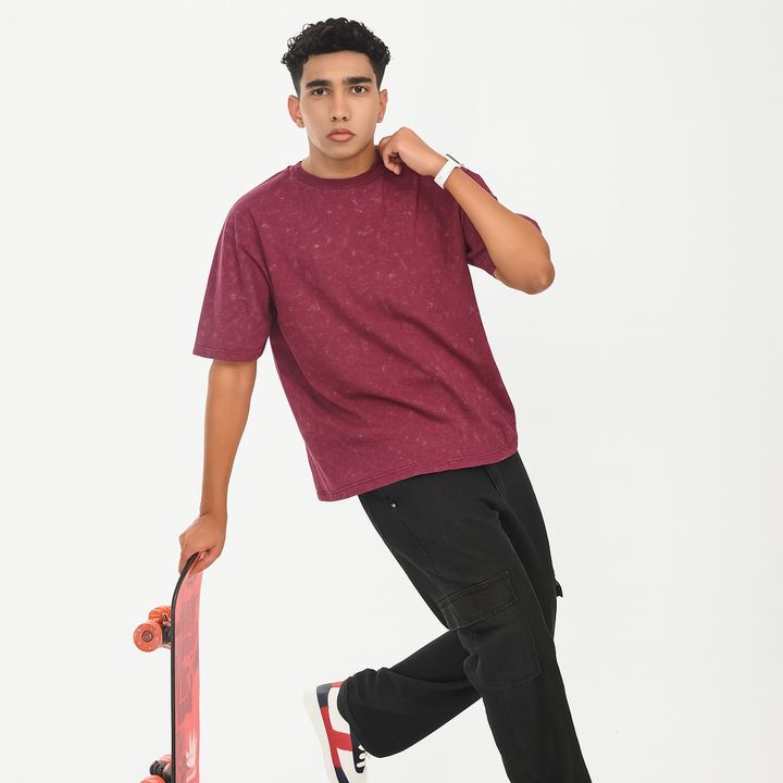 Maroon oversized acid washed t-shirt