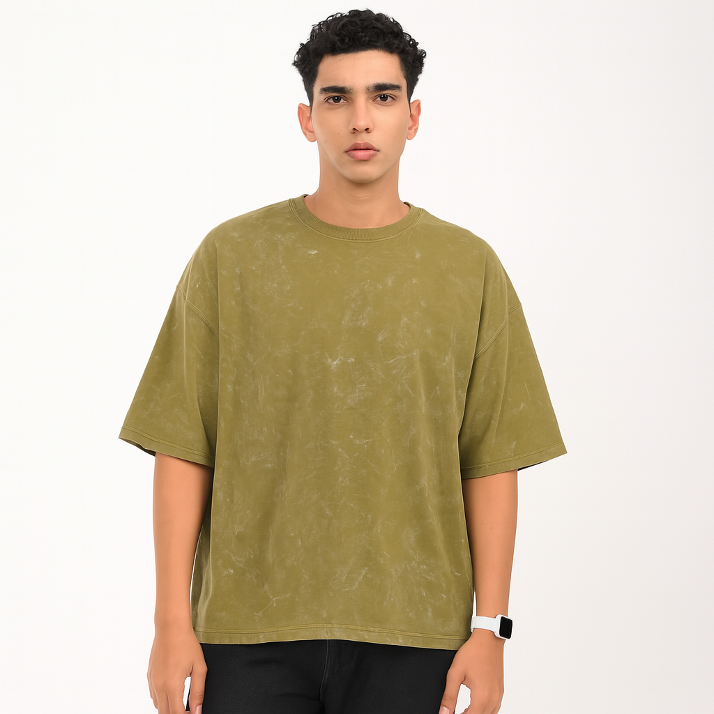 Sap green oversized acid washed t-shirt - Main Image