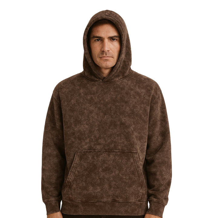 Brown  Oversized Acid Wash Hooide