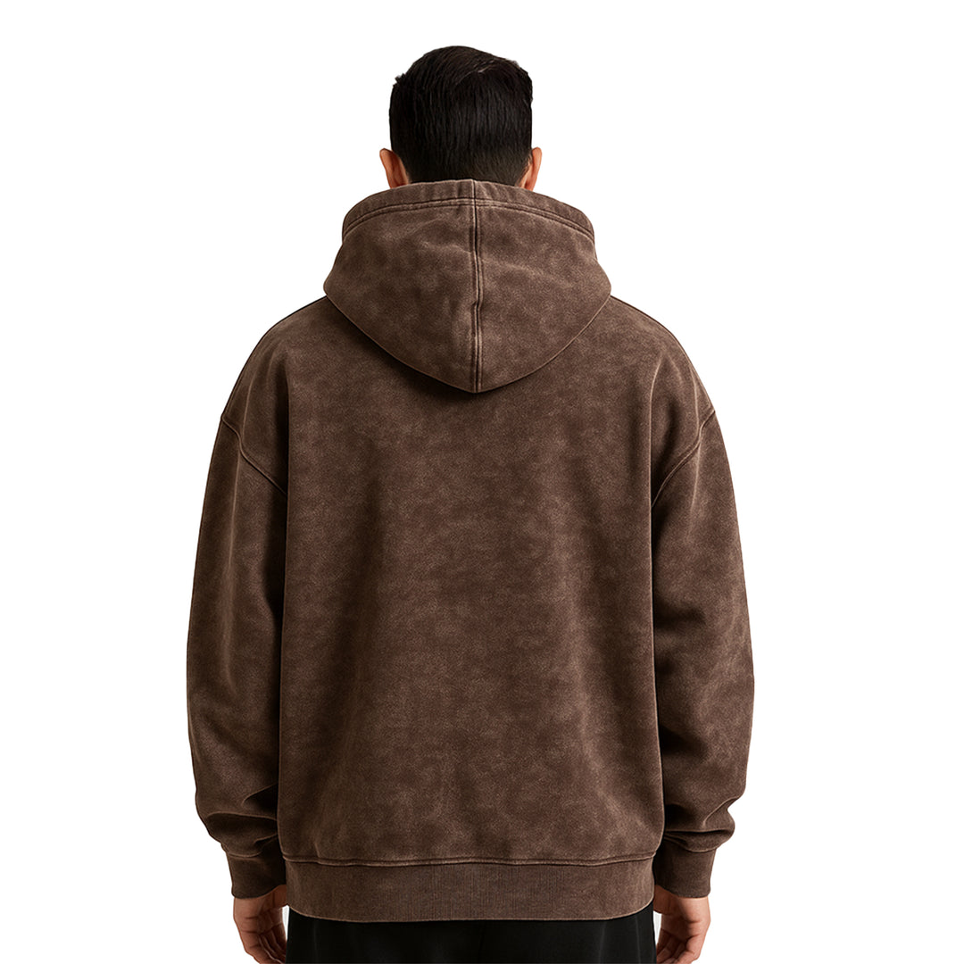 Brown  Oversized Acid Wash Hooide