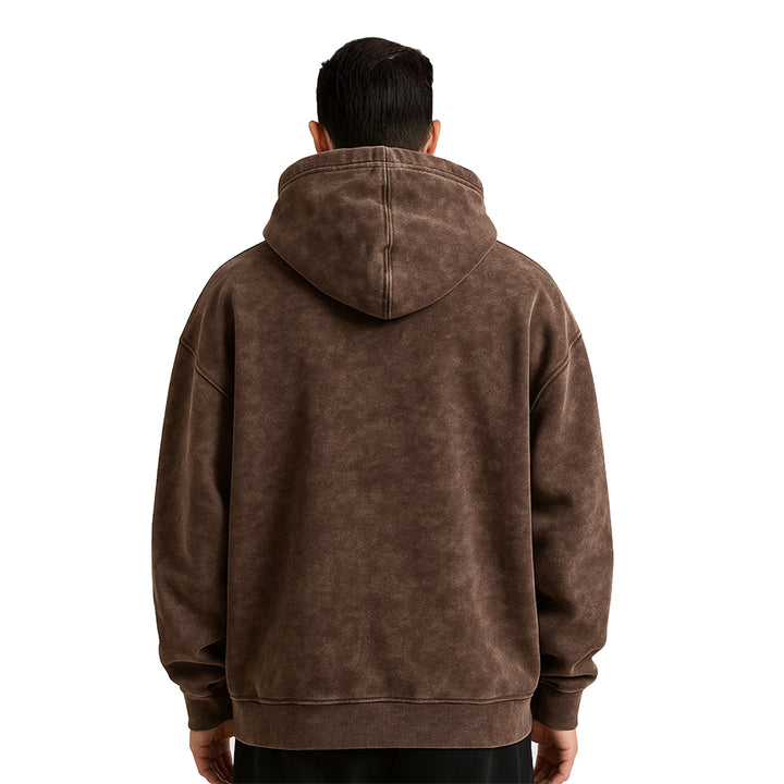 Brown  Oversized Acid Wash Hooide