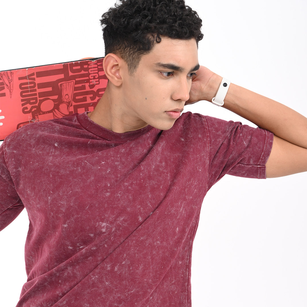 Maroon oversized acid washed t-shirt
