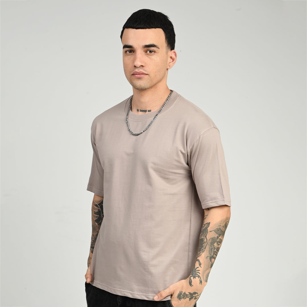 Smoky Beige Oversized Solid Tee