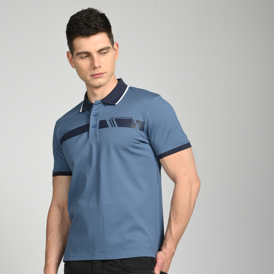 Denim polo t-shirt - Needles and stitches