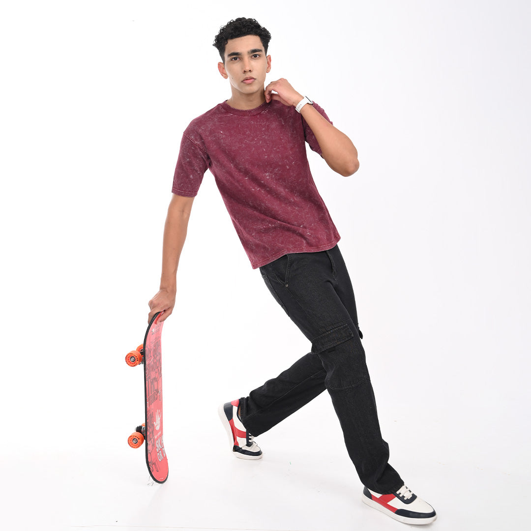 Maroon oversized acid washed t-shirt