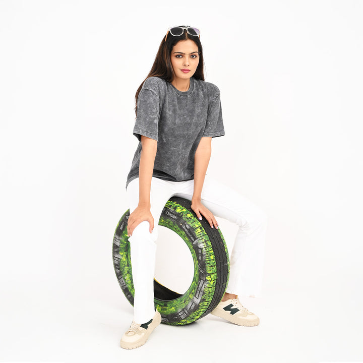 Stale grey oversized acid washed t-shirt Female