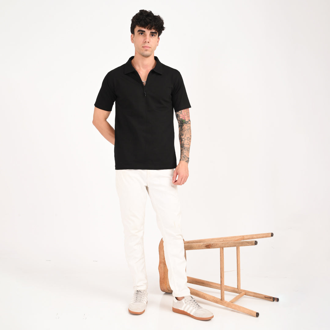 Black Zipper Polo - Needles and stitches